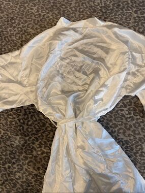 Embellished BRIDE Satin Robe in Ivory